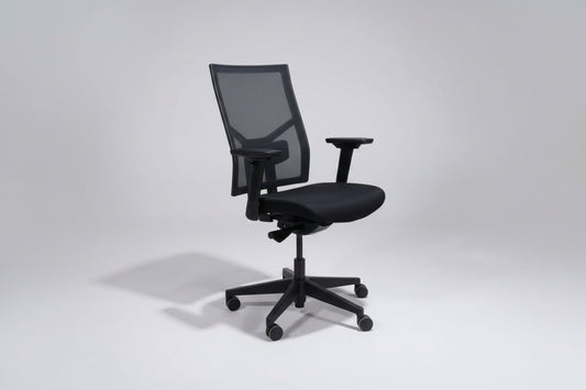 Circulaire Bureaustoel Zwart Gestoffeerd Mesh Rugleuning NPR 1813 Verstelbaar | Circufair - Bureaustoelen