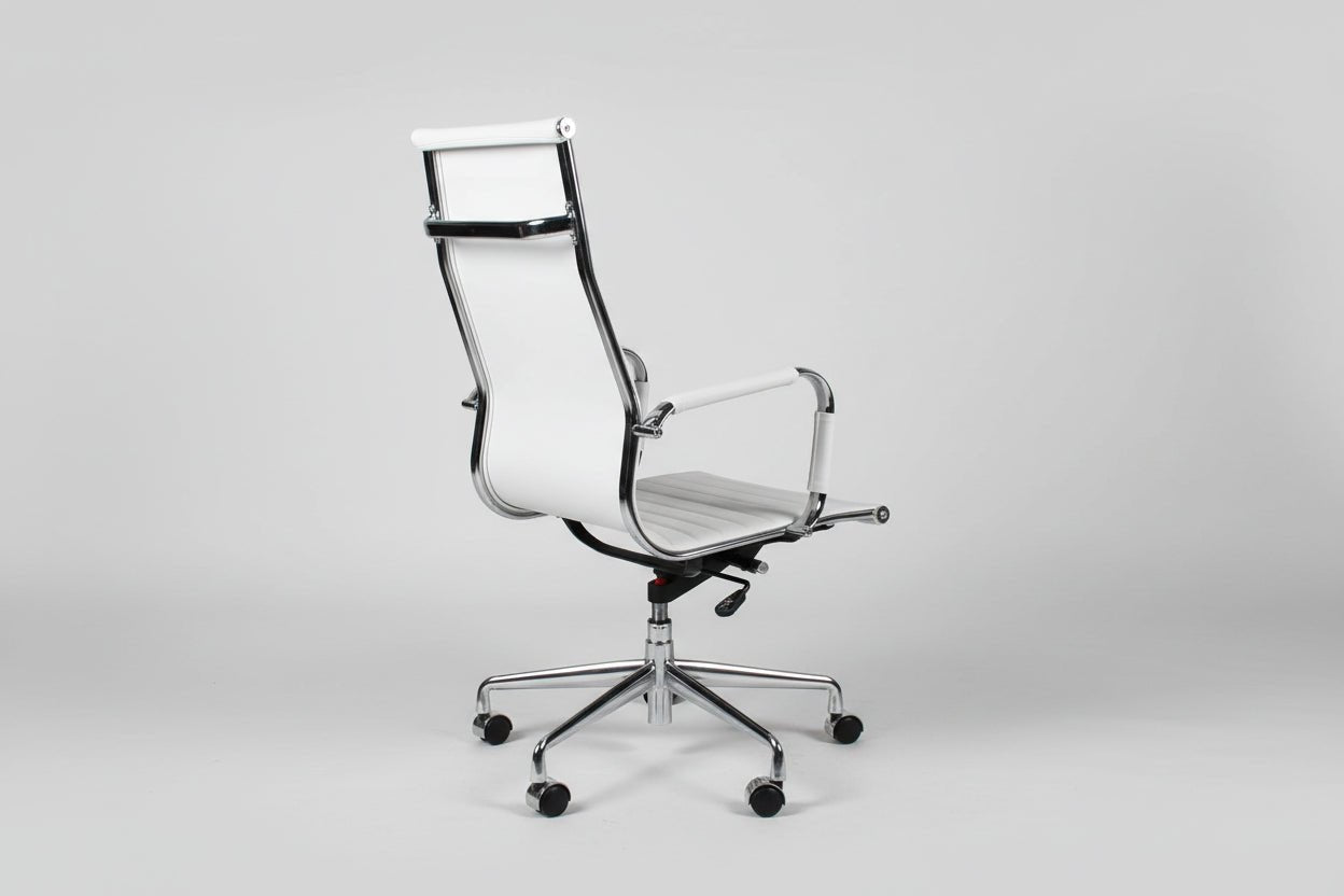 Circulaire Design Bureaustoel Wit Kunstleder Hoge Rugleuning Chroom Onderstel | Circufair - Kantoormeubelen