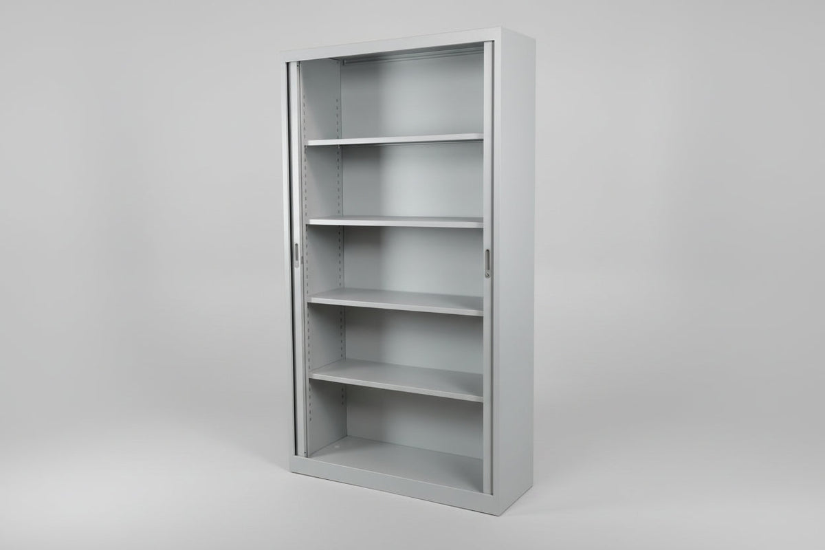 Circulaire Roldeurkast Zilvergrijs 4 Legborden 195x120x45 cm | Circufair - Kasten