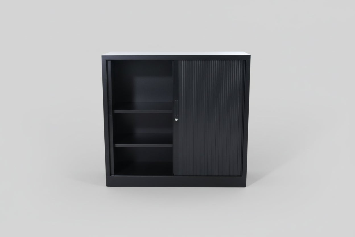 Circulaire Roldeurkast Zwart 2 Legborden 105x120x45 cm | Circufair - Kasten