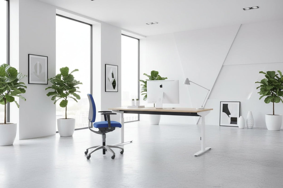 Circulair Bureau Handmatig Verstelbaar – Wit T - poot, Blad naar Keuze | Circufair - Bureaus