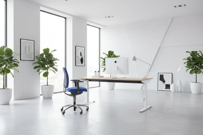 Circulair Bureau Handmatig Verstelbaar – Wit T - poot, Blad naar Keuze | Circufair - Bureaus