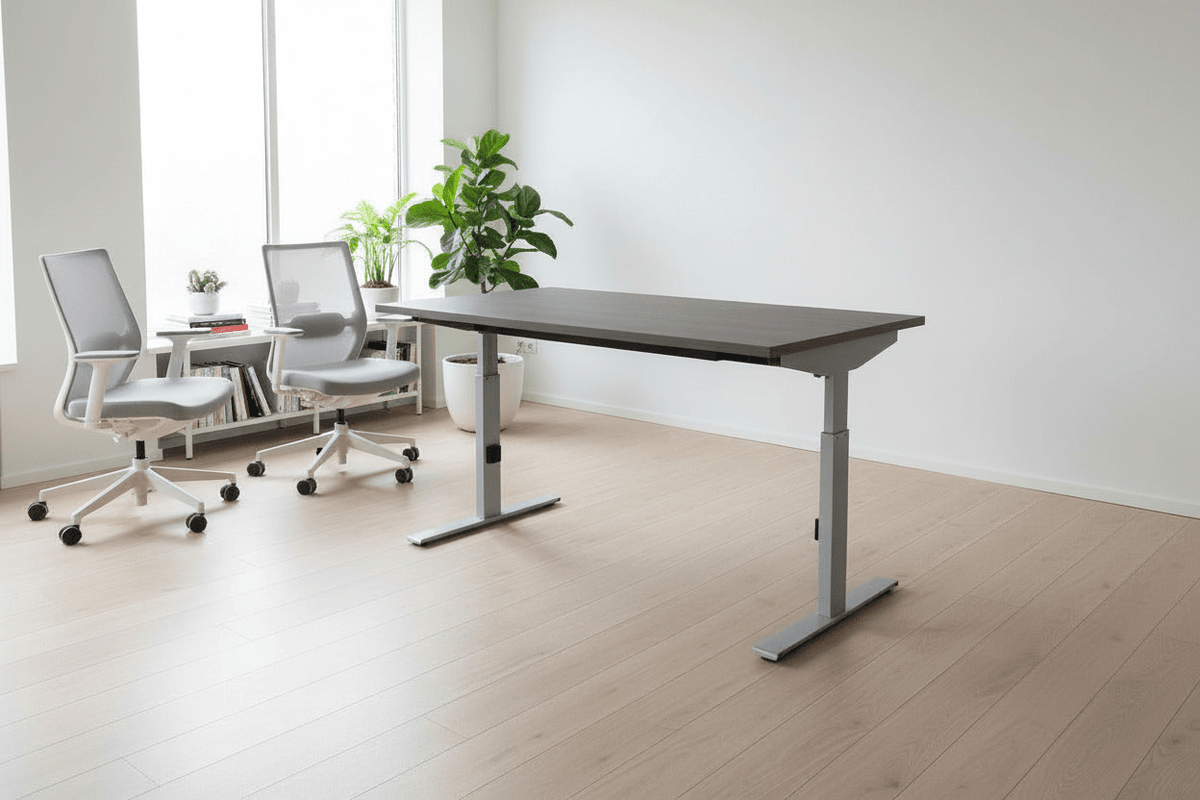 Circulair Bureau Handmatig Verstelbaar | Zilvergrijs Frame | Bladkleur en afmeting naar keuze | Circufair - Kantoormeubelen