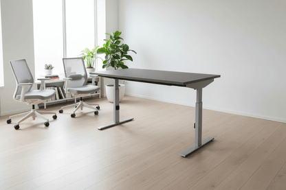 Circulair Bureau Handmatig Verstelbaar | Zilvergrijs Frame | Bladkleur en afmeting naar keuze | Circufair - Kantoormeubelen