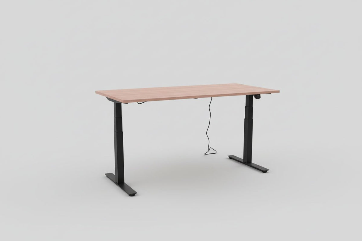 Circulair Elektrisch Zit - Sta Bureau | Halifax Eiken Blad | Zwart Frame | Afmeting naar Keuze | Circufair - Bureaus