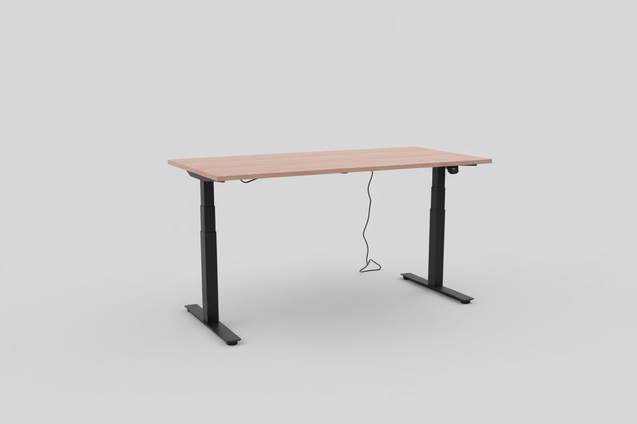 Circulair Elektrisch Zit - Sta Bureau | Halifax Eiken Blad | Zwart Frame | Afmeting naar Keuze | Circufair - Bureaus