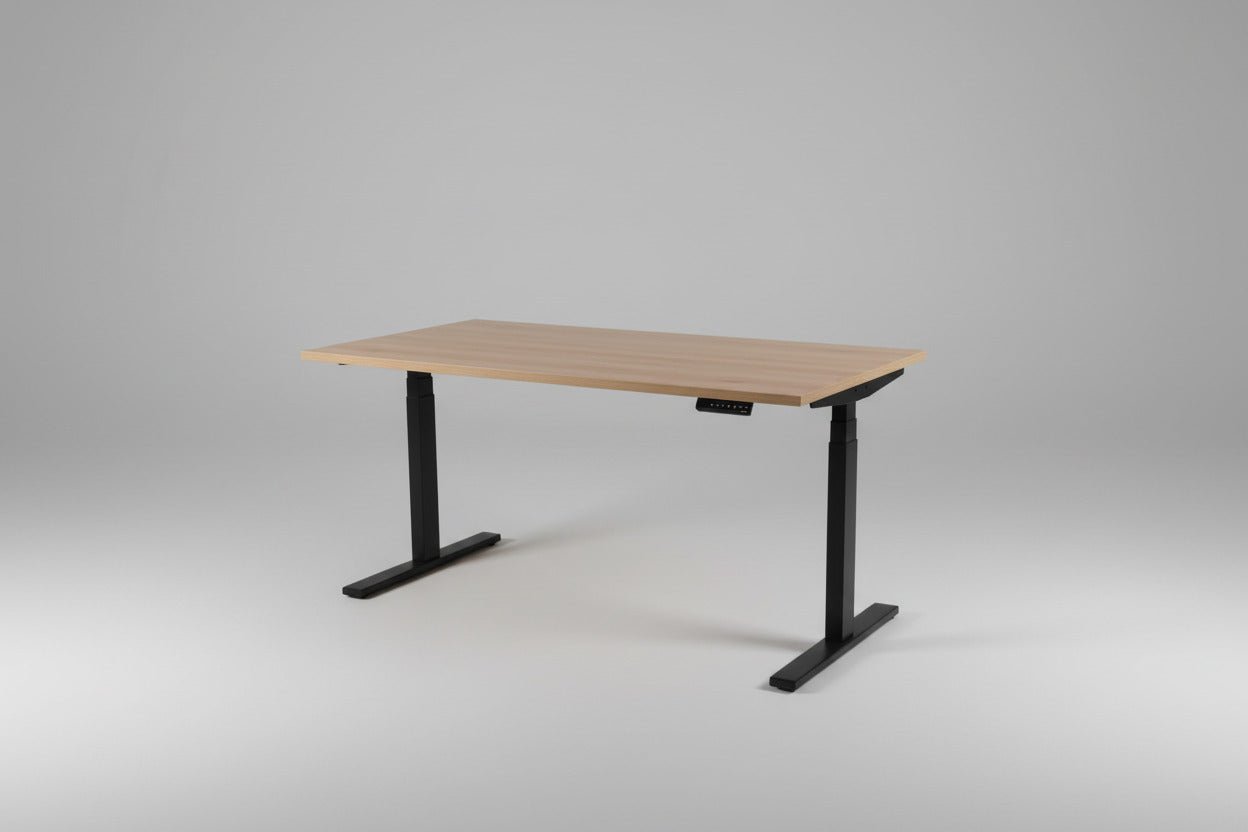 Circulair Elektrisch Zit - Sta Bureau | Halifax Eiken Blad | Zwart Frame | USB | Afmeting naar Keuze | Circufair - Bureaus