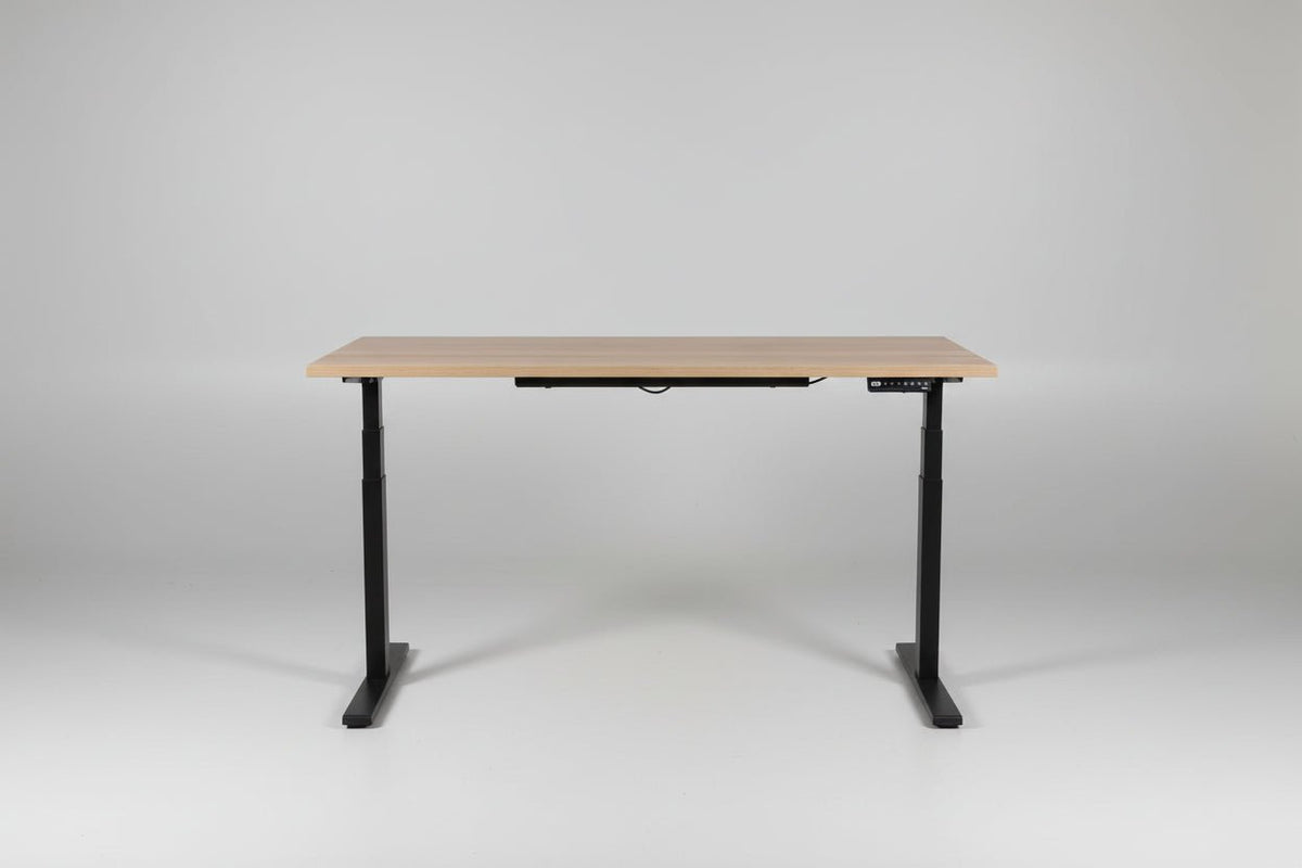 Circulair Elektrisch Zit - Sta Bureau | Halifax Eiken Blad | Zwart Frame | USB | Afmeting naar Keuze | Circufair - Bureaus