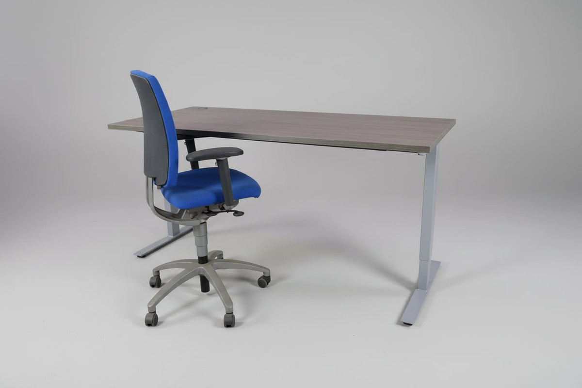 Circulair Handmatig Verstelbaar Bureau Lichtgrijs T - poot Frame Bladkleur naar Keuze | Circufair - Kantoormeubelen