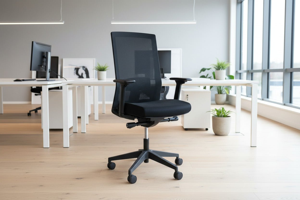 Circulaire Bureaustoel Lensvelt Zwart Mesh Rugleuning 3D Armleuningen NEN 1335 | Circufair - Bureaustoelen
