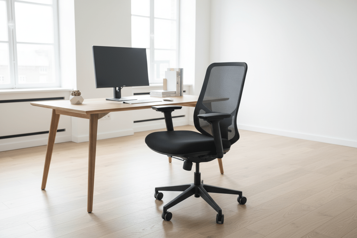 Circulaire Bureaustoel Zwart Gestoffeerd Mesh Rugleuning 3D Armleuningen | Circufair - Bureaustoelen