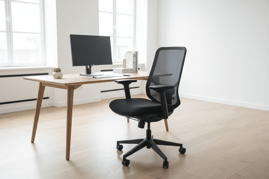 Circulaire Bureaustoel Zwart Gestoffeerd Mesh Rugleuning 3D Armleuningen | Circufair - Bureaustoelen