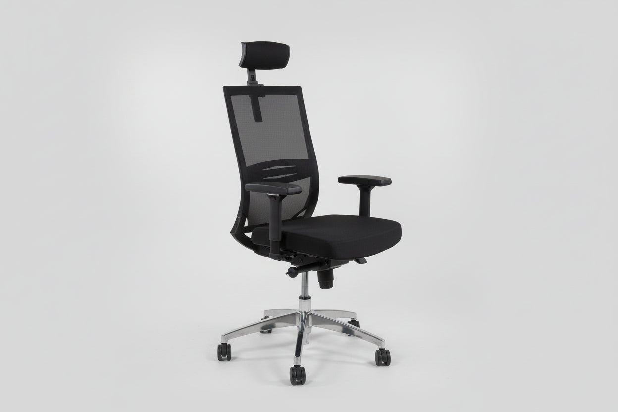 Circulaire Bureaustoel | Zwart Gestoffeerd | Mesh Rugleuning | 4D Armleuningen | NEN 1335 | Circufair - Bureaustoelen