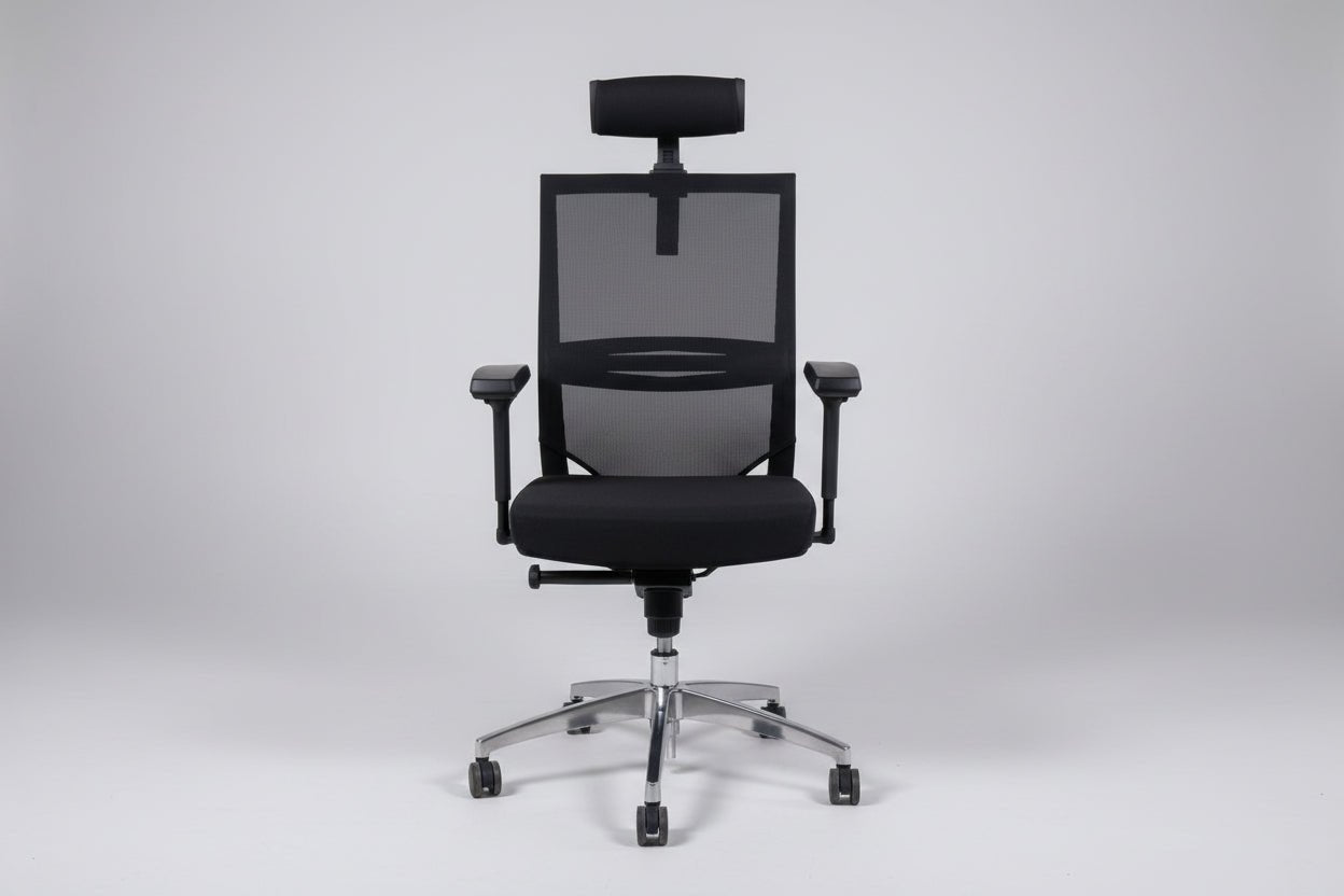 Circulaire Bureaustoel | Zwart Gestoffeerd | Mesh Rugleuning | 4D Armleuningen | NEN 1335 | Circufair - Bureaustoelen