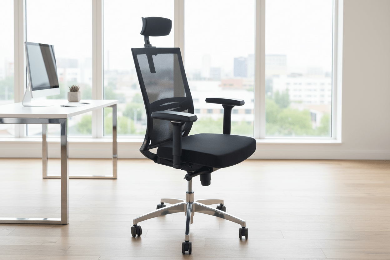 Circulaire Bureaustoel | Zwart Gestoffeerd | Mesh Rugleuning | 4D Armleuningen | NEN 1335 | Circufair - Bureaustoelen