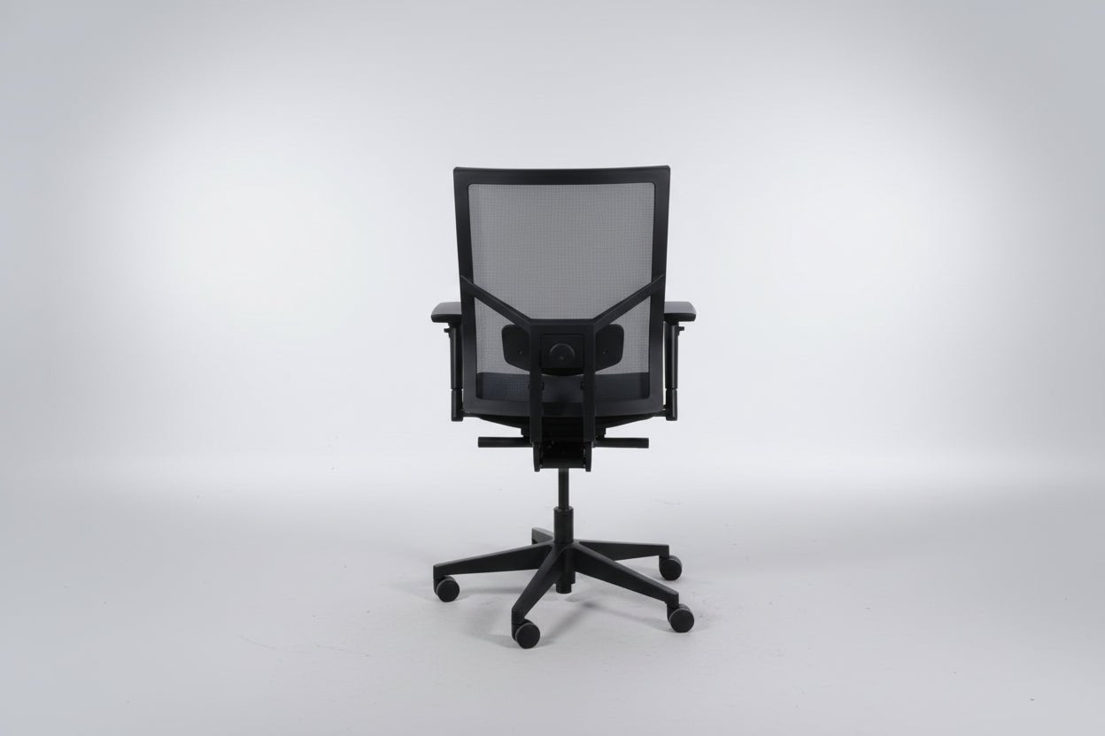 Circulaire Bureaustoel Zwart Gestoffeerd Mesh Rugleuning NPR 1813 Verstelbaar | Circufair - Bureaustoelen