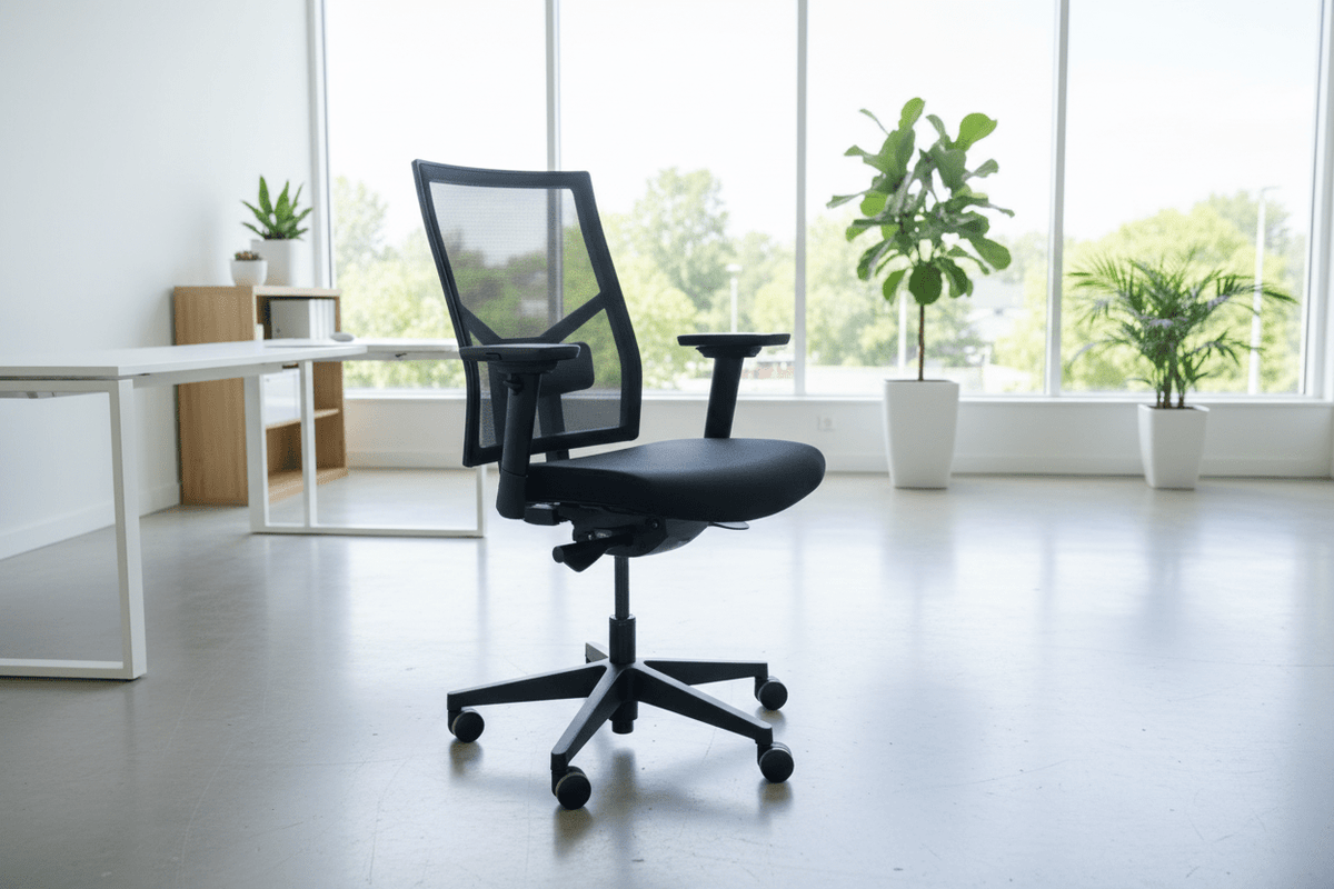 Circulaire Bureaustoel Zwart Gestoffeerd Mesh Rugleuning NPR 1813 Verstelbaar | Circufair - Bureaustoelen