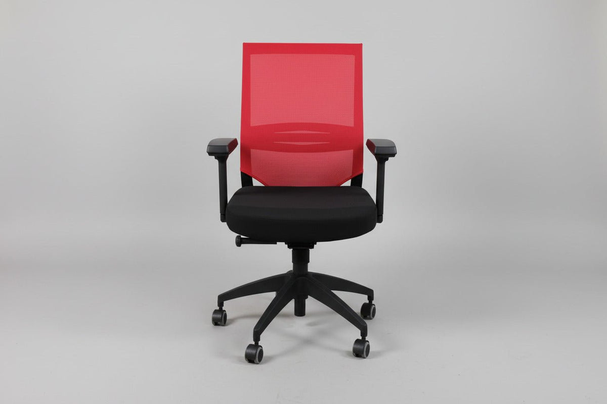 Circulaire Bureaustoel Zwart | Rode Mesh Rugleuning | 3D Armleuningen | Lendesteun | NEN 1335 | Circufair - Bureaustoelen