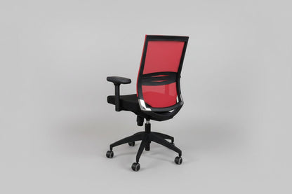 Circulaire Bureaustoel Zwart | Rode Mesh Rugleuning | 3D Armleuningen | Lendesteun | NEN 1335 | Circufair - Bureaustoelen