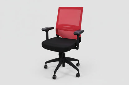 Circulaire Bureaustoel Zwart | Rode Mesh Rugleuning | 3D Armleuningen | Lendesteun | NEN 1335 | Circufair - Bureaustoelen