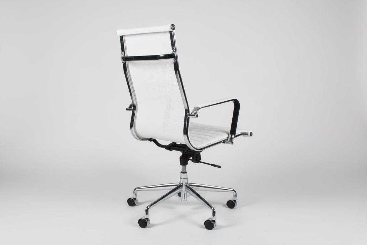 Circulaire Design Bureaustoel Wit Kunstleder Hoge Rugleuning Chroom Onderstel | Circufair - Kantoormeubelen