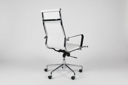 Circulaire Design Bureaustoel Wit Kunstleder Hoge Rugleuning Chroom Onderstel | Circufair - Kantoormeubelen
