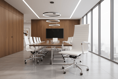 Circulaire Design Bureaustoel Wit Kunstleder Hoge Rugleuning Chroom Onderstel | Circufair - Kantoormeubelen