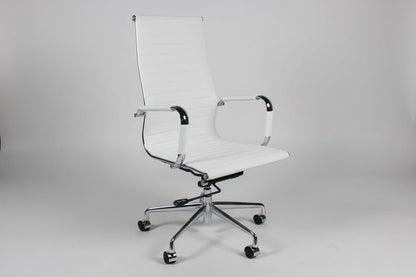 Circulaire Design Bureaustoel Wit Kunstleder Hoge Rugleuning Chroom Onderstel | Circufair - Kantoormeubelen