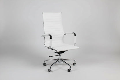 Circulaire Design Bureaustoel Wit Kunstleder Hoge Rugleuning Chroom Onderstel | Circufair - Kantoormeubelen