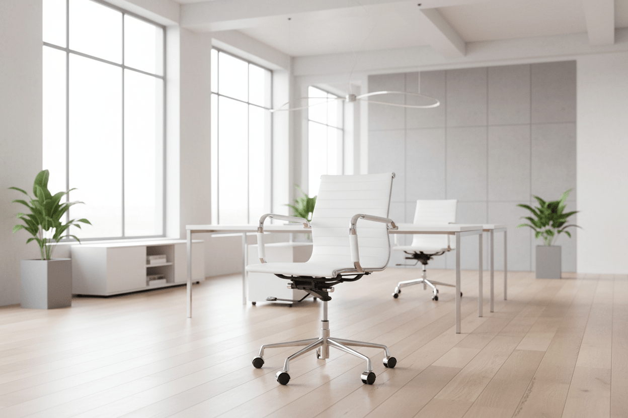 Circulaire Design Bureaustoel Wit Kunstleder Lage Rugleuning Chroom Onderstel | Circufair - Vergaderstoelen