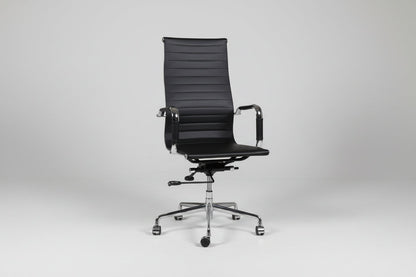 Circulaire Design Bureaustoel Zwart Kunstleder Hoge Rugleuning Chroom Onderstel | Circufair - Vergaderstoelen