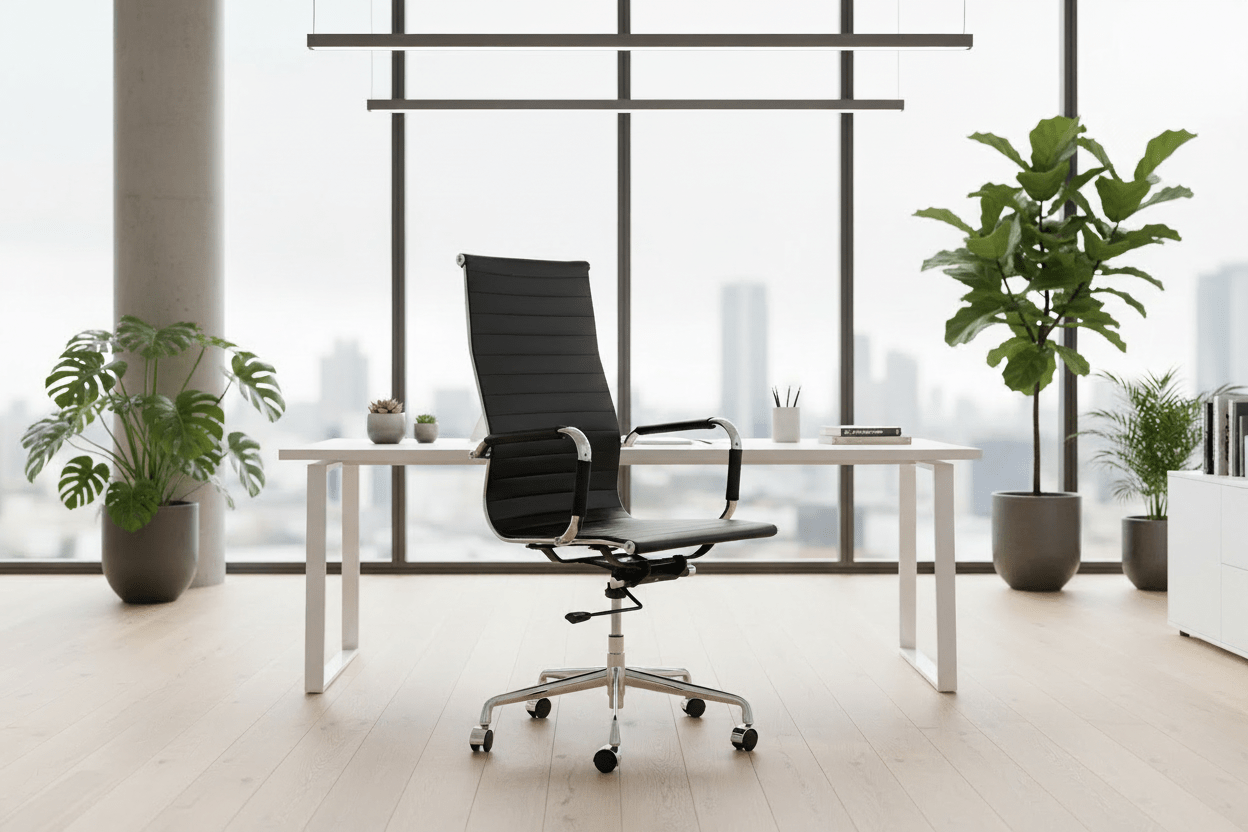 Circulaire Design Bureaustoel Zwart Kunstleder Hoge Rugleuning Chroom Onderstel | Circufair - Vergaderstoelen