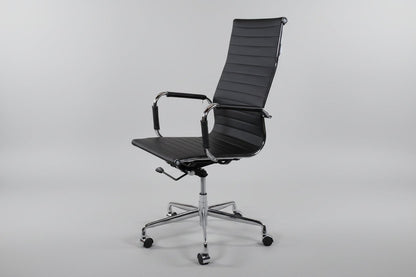 Circulaire Design Bureaustoel Zwart Kunstleder Hoge Rugleuning Chroom Onderstel | Circufair - Vergaderstoelen
