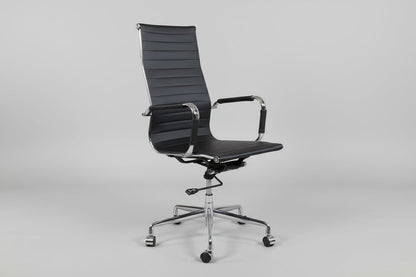 Circulaire Design Bureaustoel Zwart Kunstleder Hoge Rugleuning Chroom Onderstel | Circufair - Vergaderstoelen