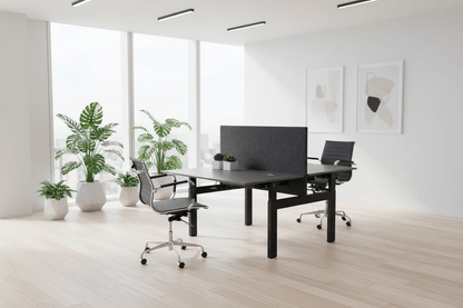 Circulaire Duo Werkplek Vepa Donkergrijs Blad Zwart Frame Akoestisch Scherm & Stroom | Circufair - Bureaus
