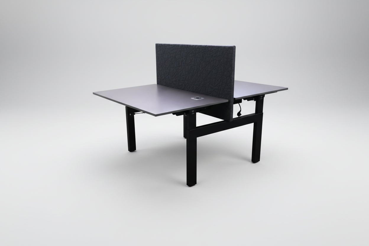 Circulaire Duo Werkplek Vepa Donkergrijs Blad Zwart Frame Akoestisch Scherm & Stroom | Circufair - Bureaus