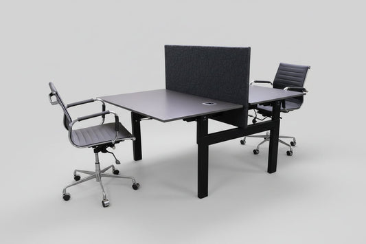 Circulaire Duo Werkplek Vepa Donkergrijs Blad Zwart Frame Akoestisch Scherm & Stroom | Circufair - Bureaus