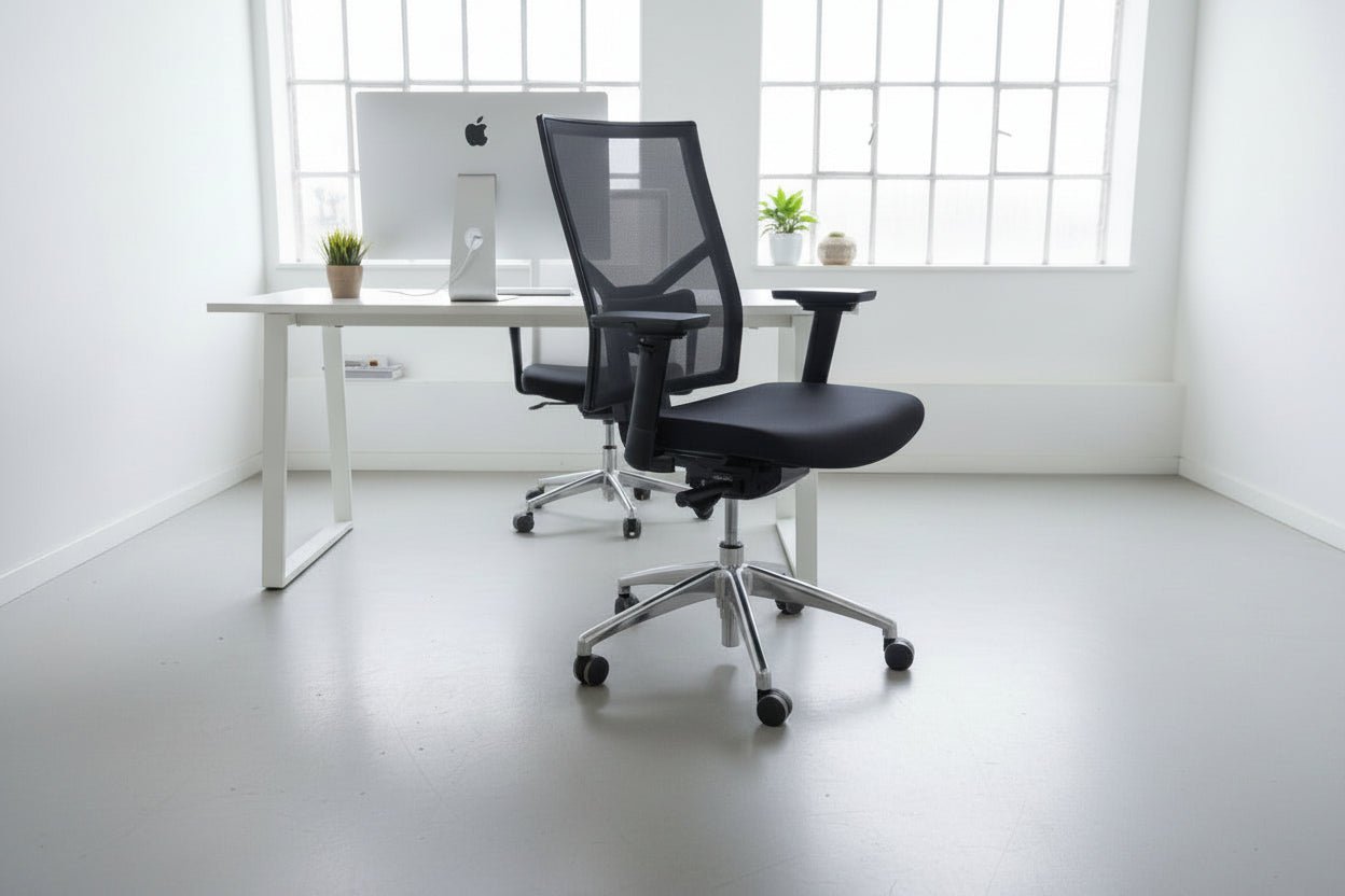 Circulaire Ergonomische Bureaustoel Zwart | Mesh Rugleuning | NPR 1813 | Gepolijst Onderstel | Circufair - Bureaustoelen