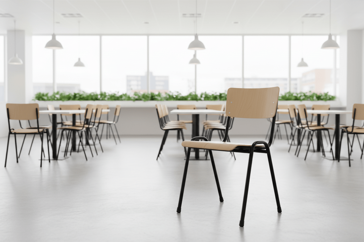 Circulaire Kantinestoel De Valk Berken Multiplex Zwart Frame Stapelbaar | Circufair - Migration_Kantine en vergaderstoelen
