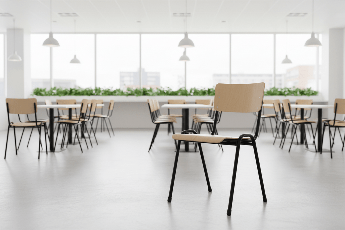 Circulaire Kantinestoel De Valk Berken Multiplex Zwart Frame Stapelbaar | Circufair - Migration_Kantine en vergaderstoelen