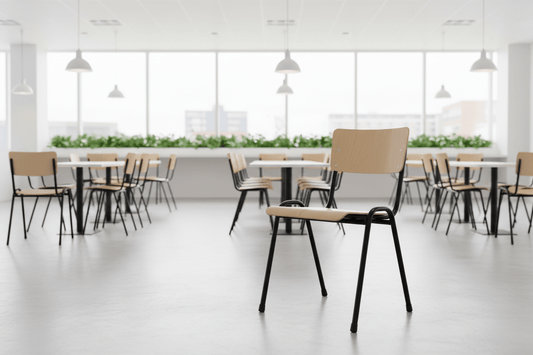 Circulaire Kantinestoel De Valk Berken Multiplex Zwart Frame Stapelbaar | Circufair - Migration_Kantine en vergaderstoelen