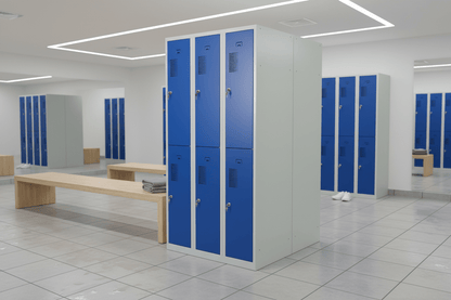 Circulaire Lockerkast Grijs Metaal Blauwe Deuren 6 Vakken | Circufair - 