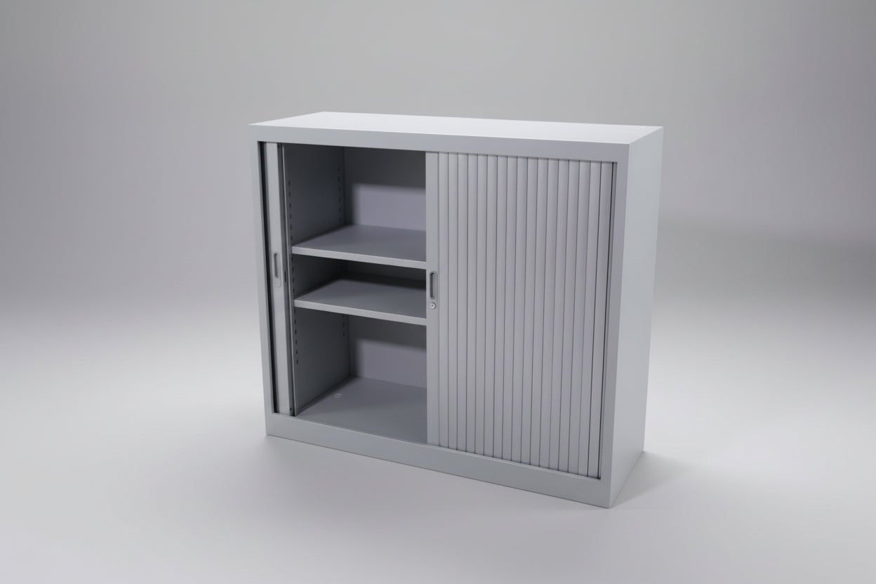 Circulaire Roldeurkast Zilvergrijs 2 Legborden 120x105x45 cm Jong Gebruikt | Circufair - Kasten