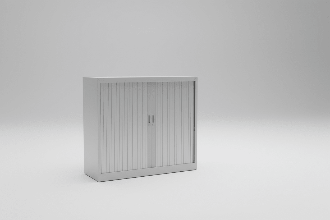 Circulaire Roldeurkast Zilvergrijs 2 Legborden 120x105x45 cm Jong Gebruikt | Circufair - Kasten