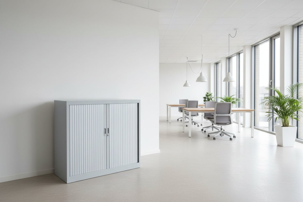 Circulaire Roldeurkast Zilvergrijs 2 Legborden 120x105x45 cm Jong Gebruikt | Circufair - Kasten