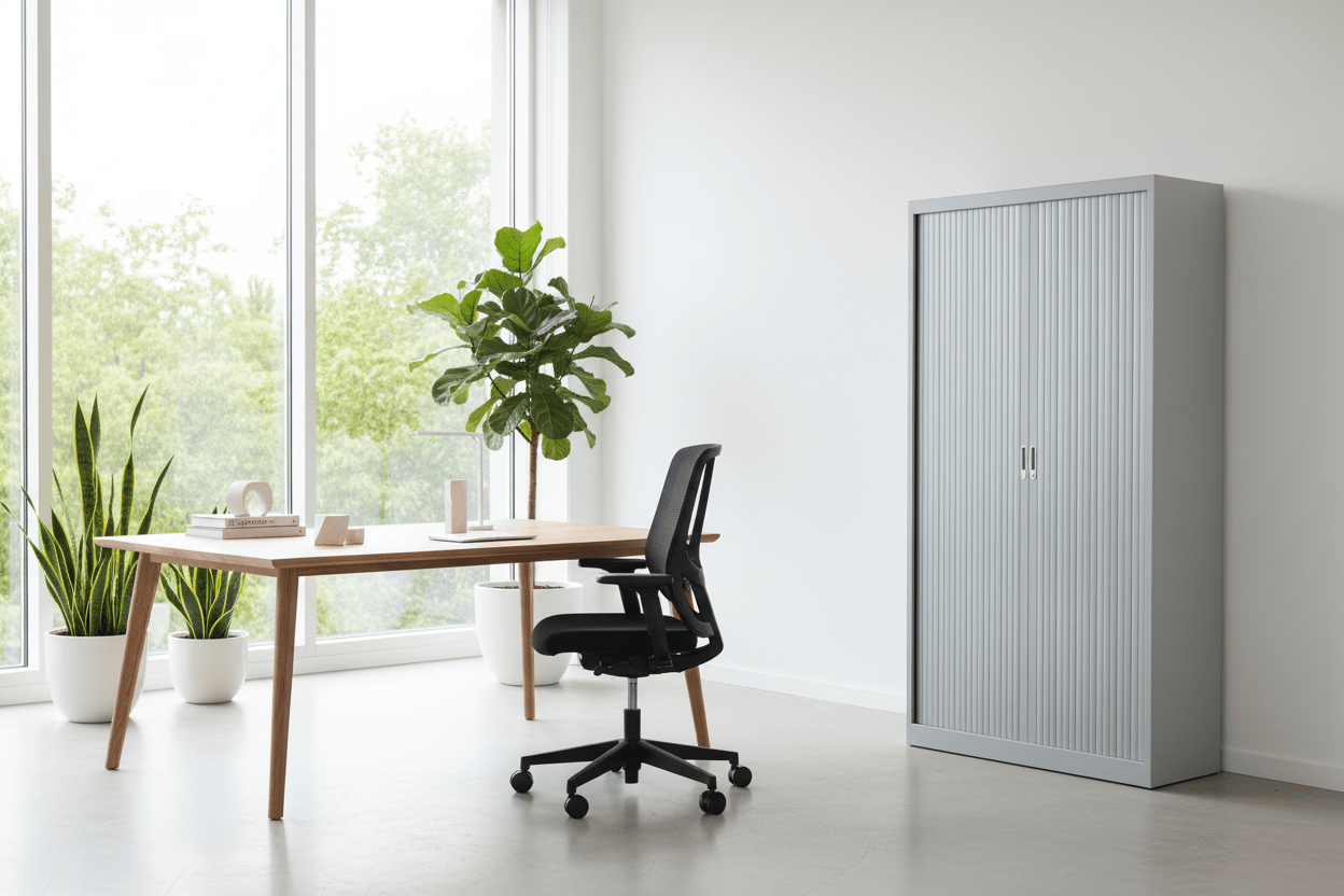 Circulaire Roldeurkast Zilvergrijs 4 Legborden 195x120x45 cm | Circufair - Kasten