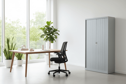 Circulaire Roldeurkast Zilvergrijs 4 Legborden 195x120x45 cm | Circufair - Kasten