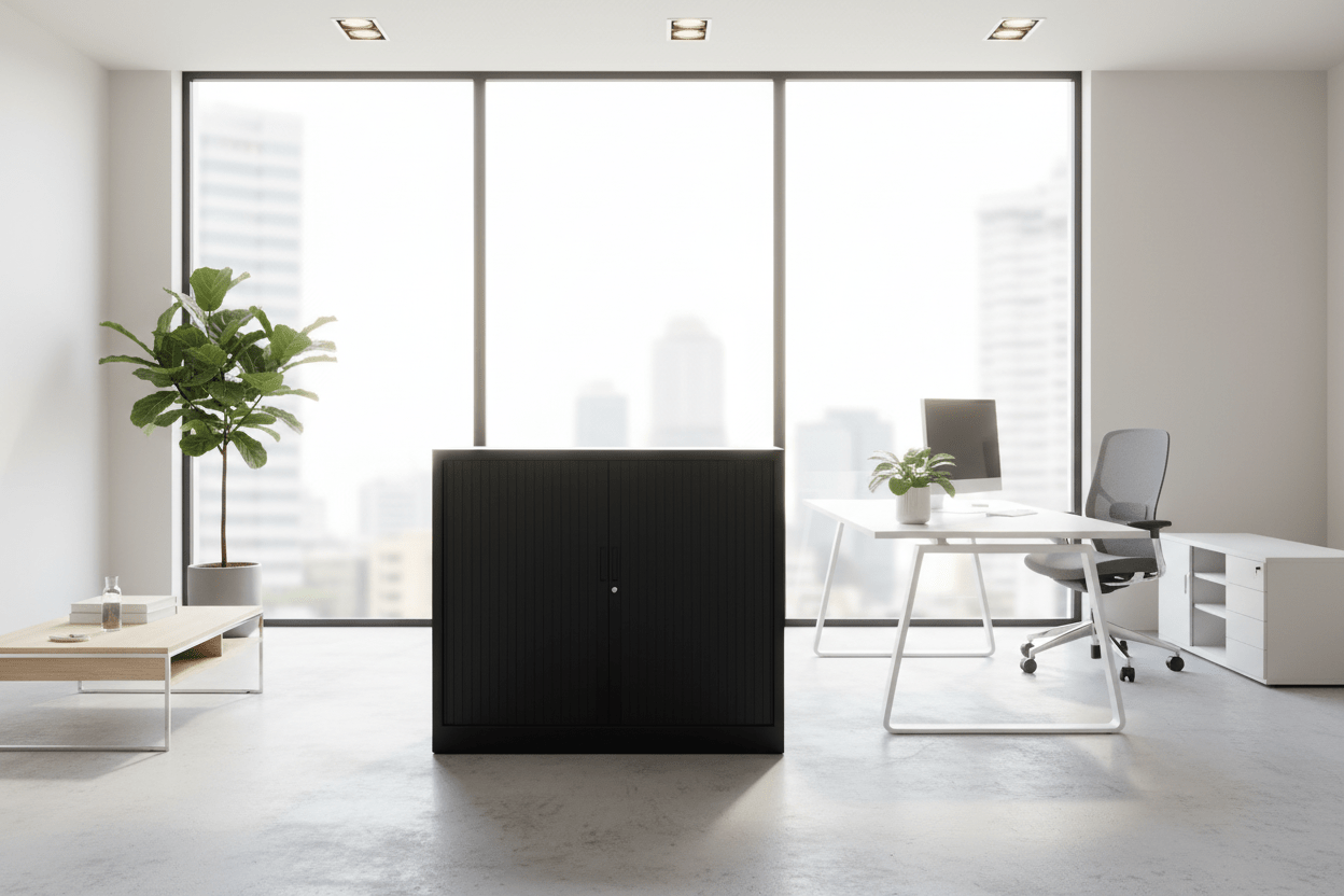 Circulaire Roldeurkast Zwart 2 Legborden 105x120x45 cm | Circufair - Kasten