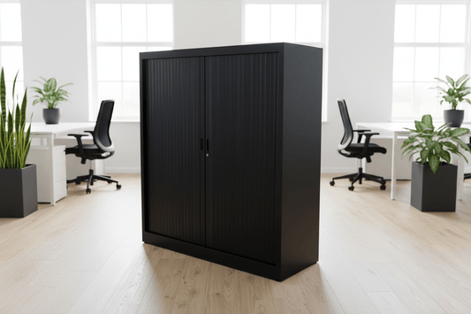 Circulaire Roldeurkast Zwart 3 Legborden 135x120x45 cm | Circufair - Kasten