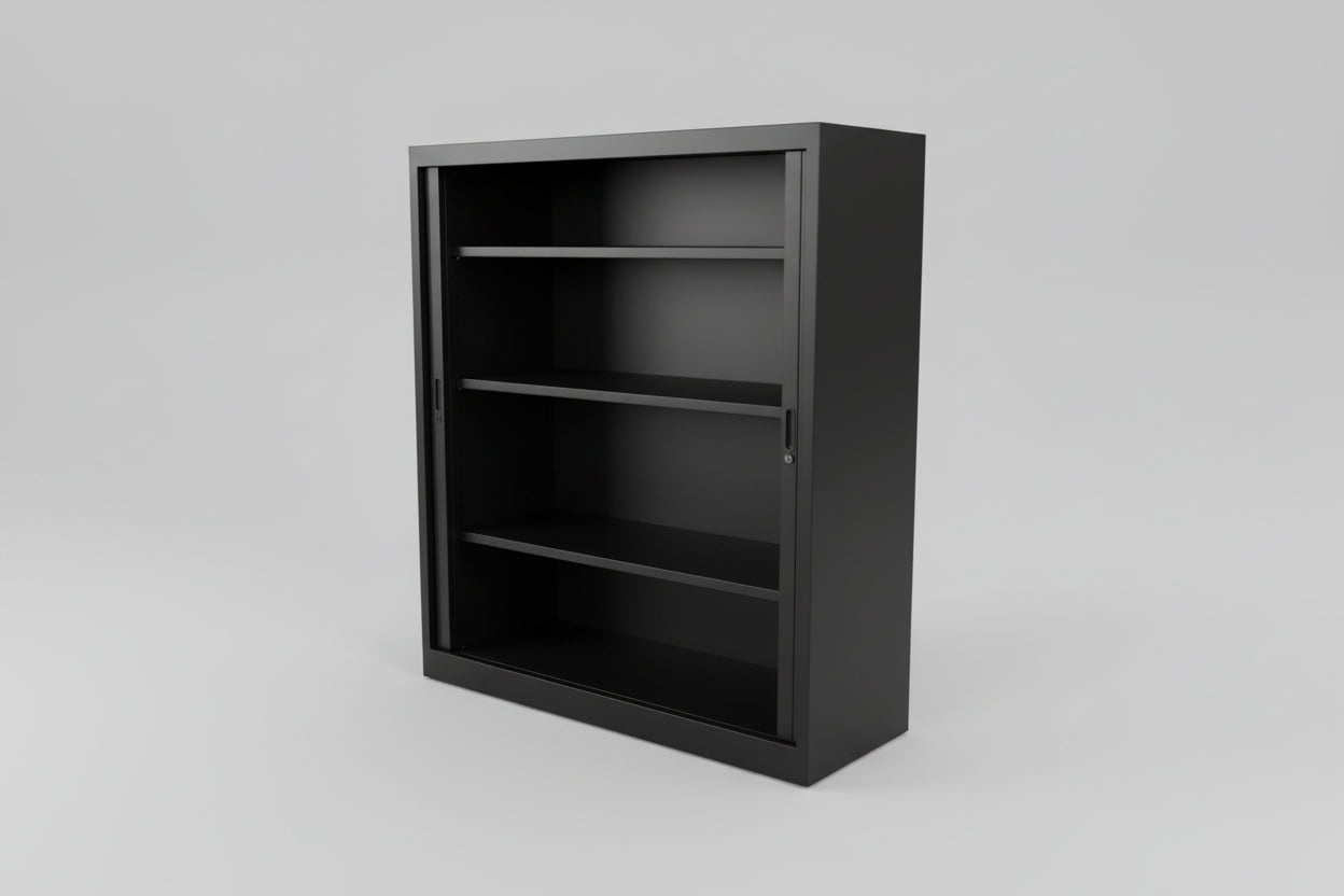 Circulaire Roldeurkast Zwart 3 Legborden 135x120x45 cm | Circufair - Kasten